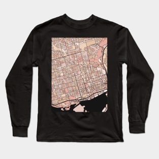 Toronto Map Pattern in Soft Pink Pastels Long Sleeve T-Shirt